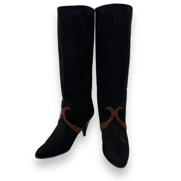 1960's Italian PANCALDI for ERIC COUTURE black and brown suede knee high boots - Picture 11 of 16
